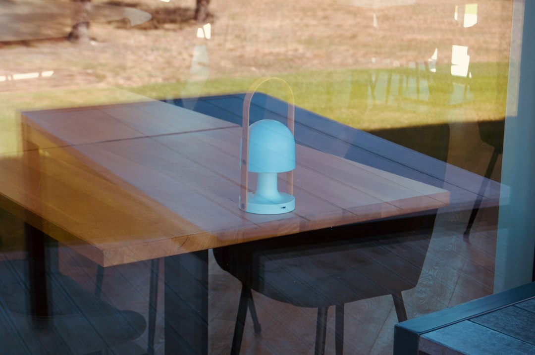 Photo energy efficient table lamp recycled plastic